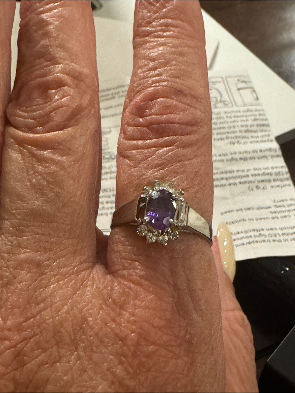 Sterling Silver 925  Birthstone Ring with Purple Center Gem and Clear Halo